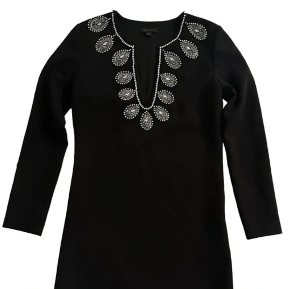 NWT Rachel Zoe Zen Dress Black Polyester Silver Bead Accents Lined Dress